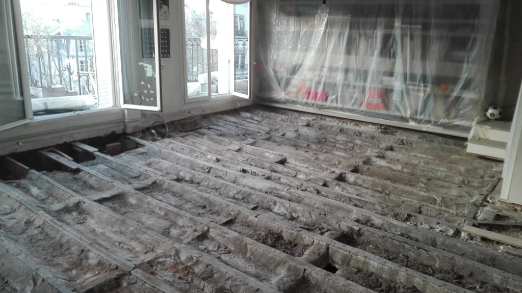 M.A.C Menuiserie Agencement Cuisine, Rénovation parquet, photo pour justifier d’un imprévu, Paris, 2018