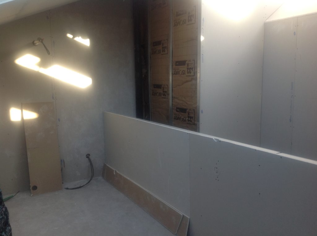 Duplex, Lyon 7ème, Repère rails pour futur mur végétal. Habitant